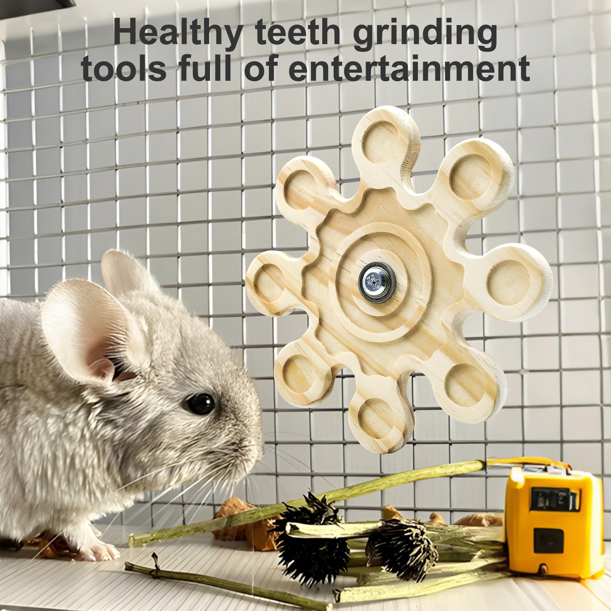 Chinchilla Chew Toys, Natural Wooden Rotating Teeth Grinding Toys, Hanging Chinchilla Cage Accessory And Hamster Exercise Chew T
